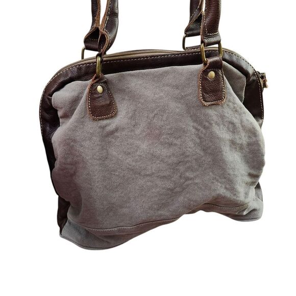 Myra Canvas And Leather Southwestern Shoulder Bag Double Leather Handles - Picture 7 of 12